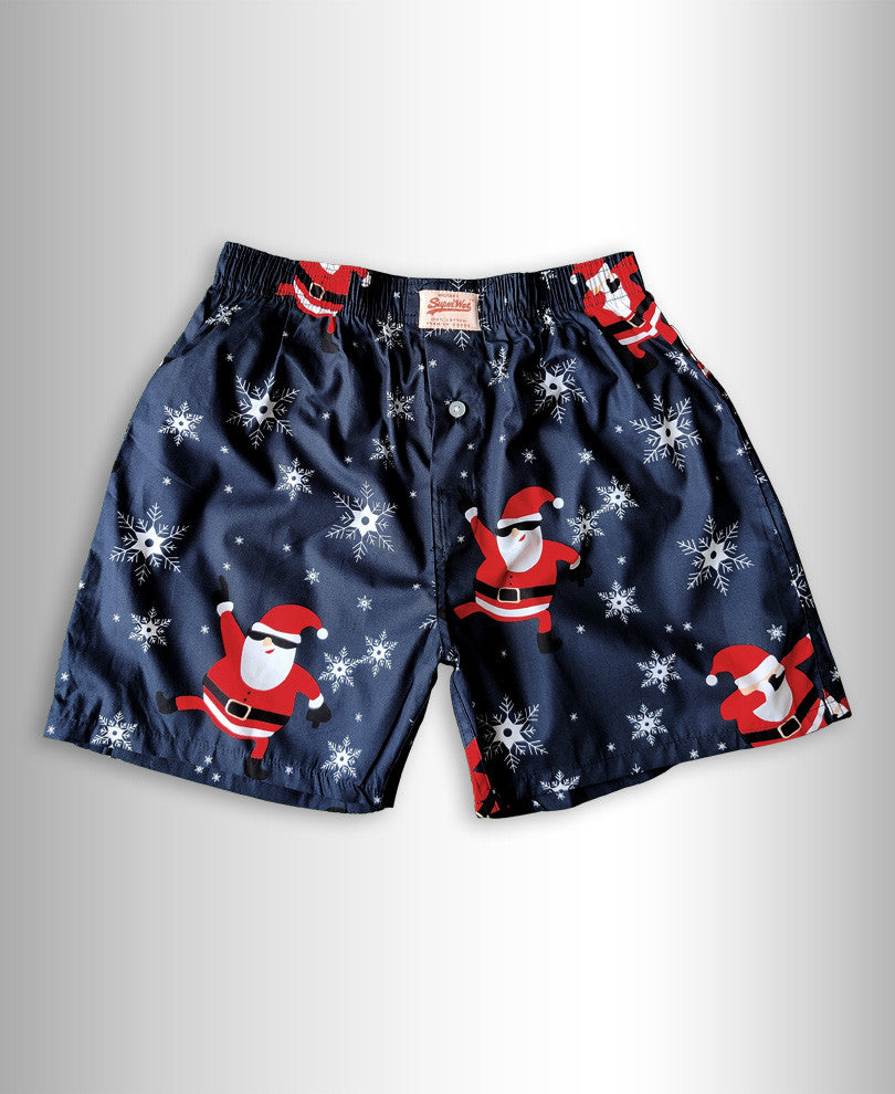 Dark Blue Snow Santa Print Boxer