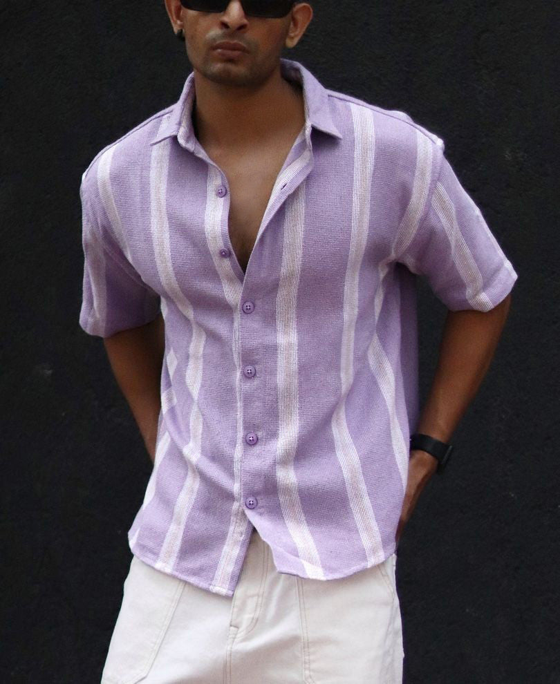Purple Striped Structured Oversize Drop Shoulder Shirt