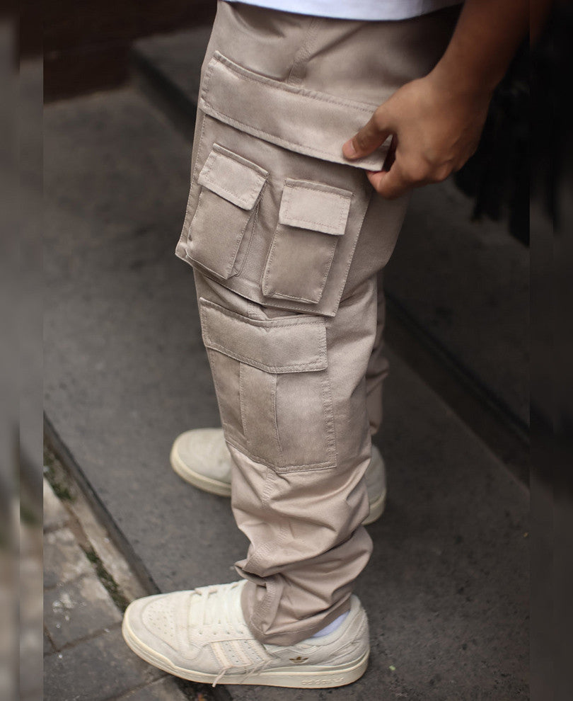 Beige Pocket Baggy Fit Cargo Pant