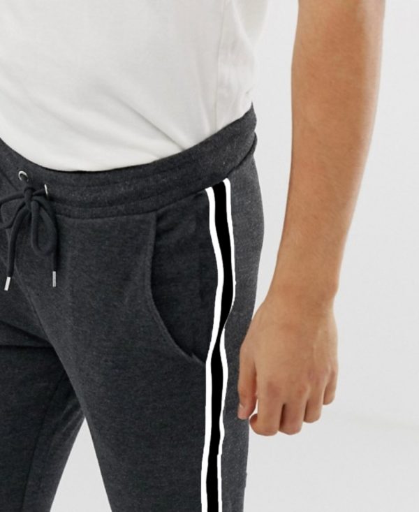 Charcoal Grey Stripes Ribbed Track Pant