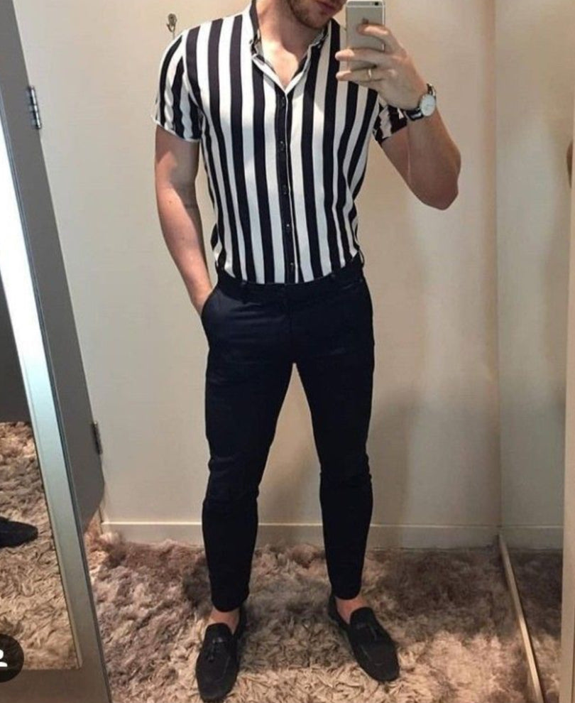 Stripes Print Half Sleeves Shirt