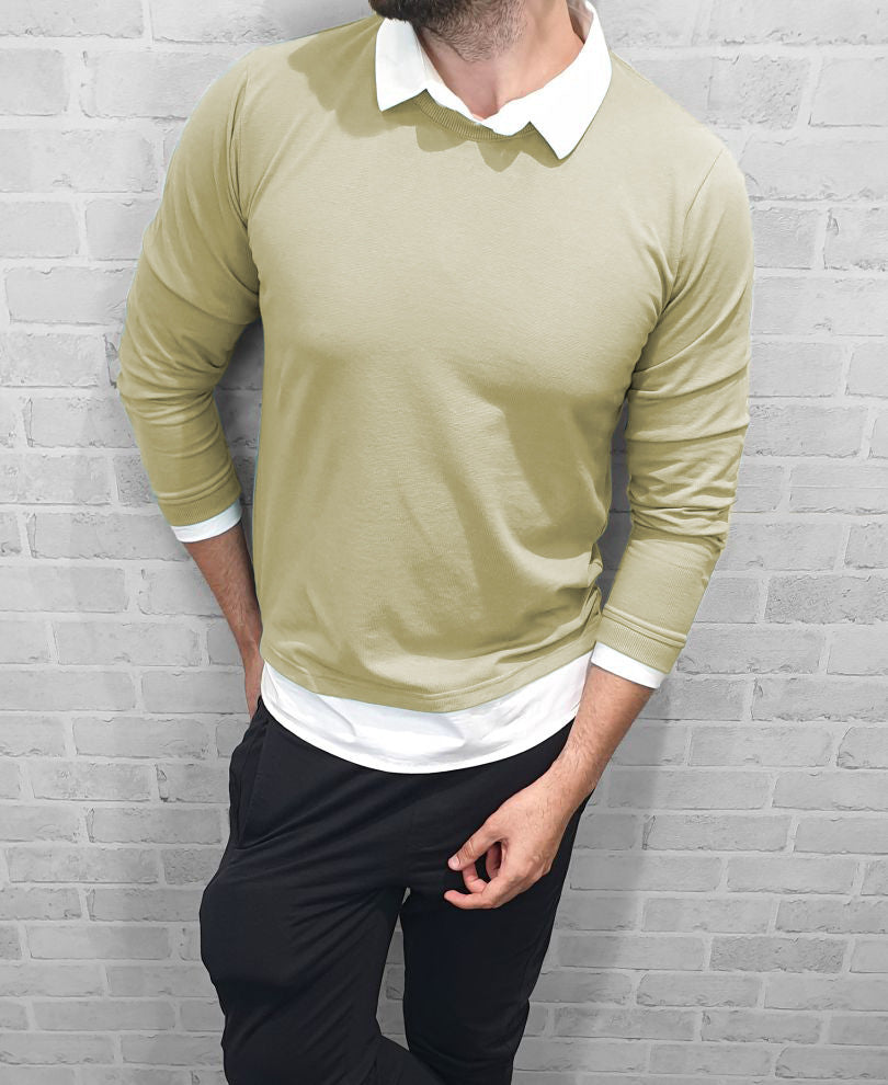 Mint Green White Collar Full Sleeves T-Shirt