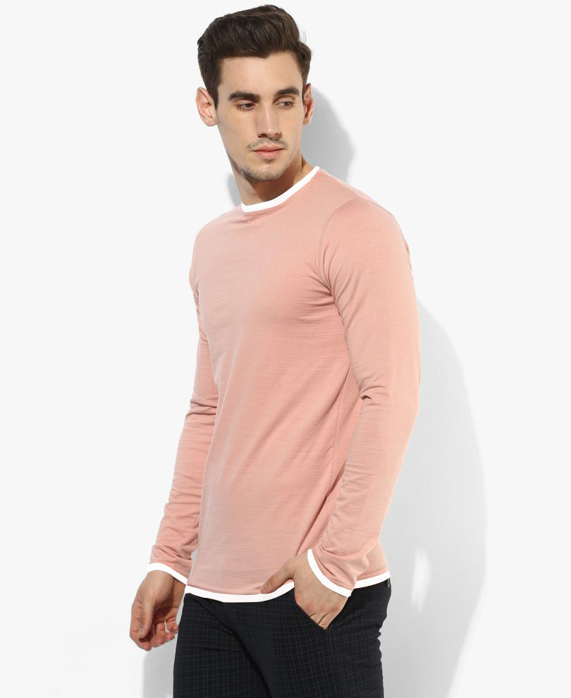 Pink Round Neck Full Sleeves T-Shirt
