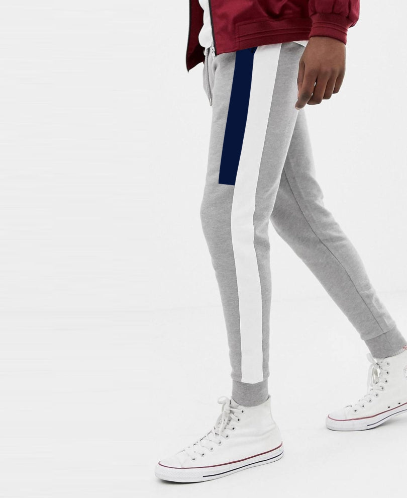 Grey Double Stripes Ribbed Track Pant