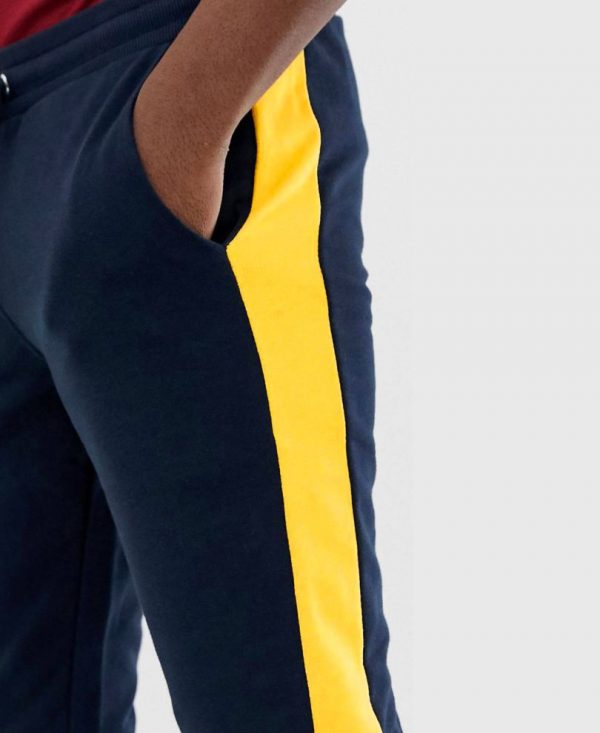 Navy Blue and Yellow Stripes Ribbed Track Pant