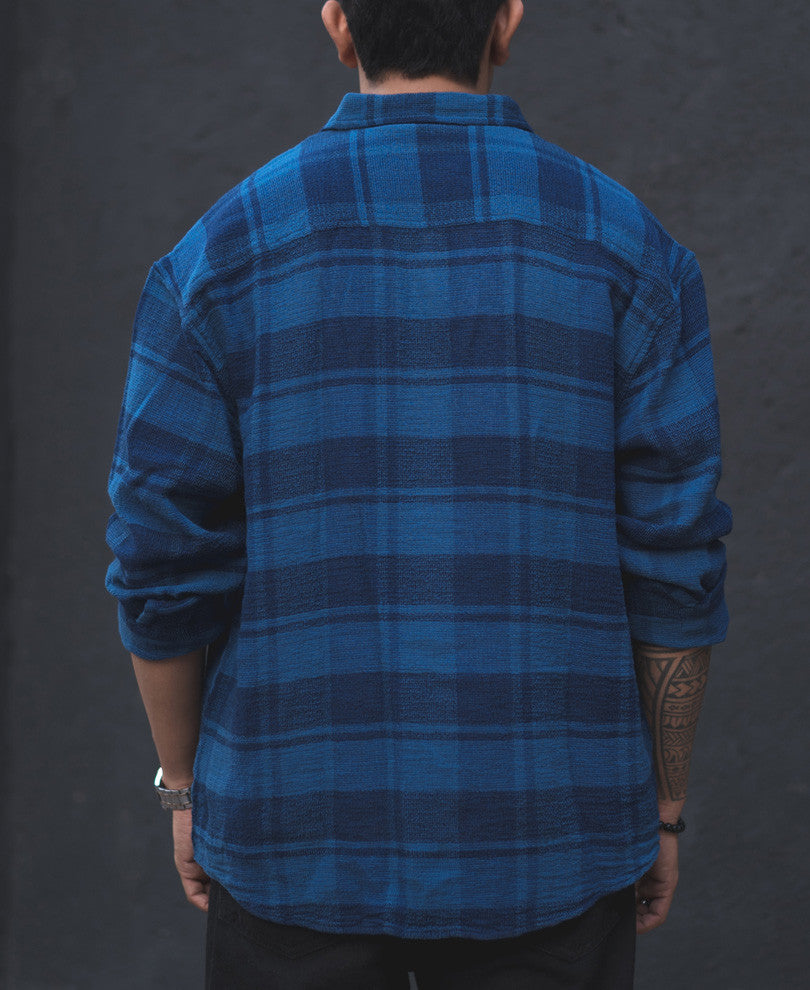 Blue Structured Checks Shacket Oversized Shirt