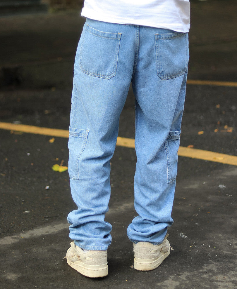 Sky Blue Cargo Baggy Fit Jeans