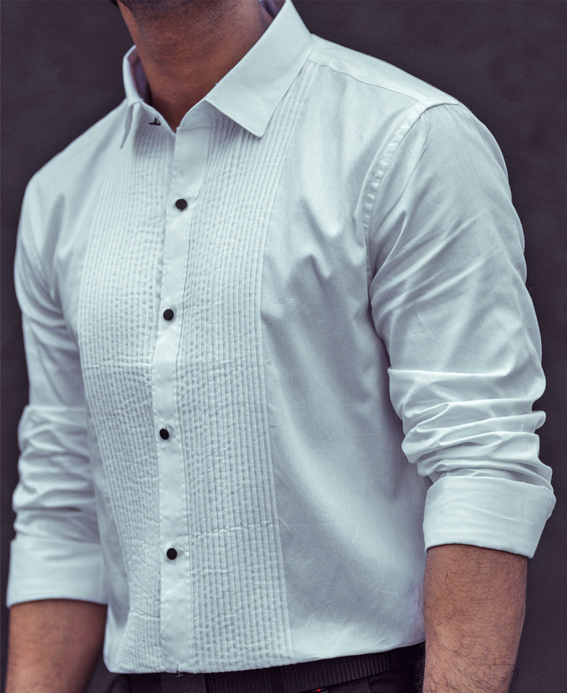 White Solid  Full Sleeves Tuxedo Shirt