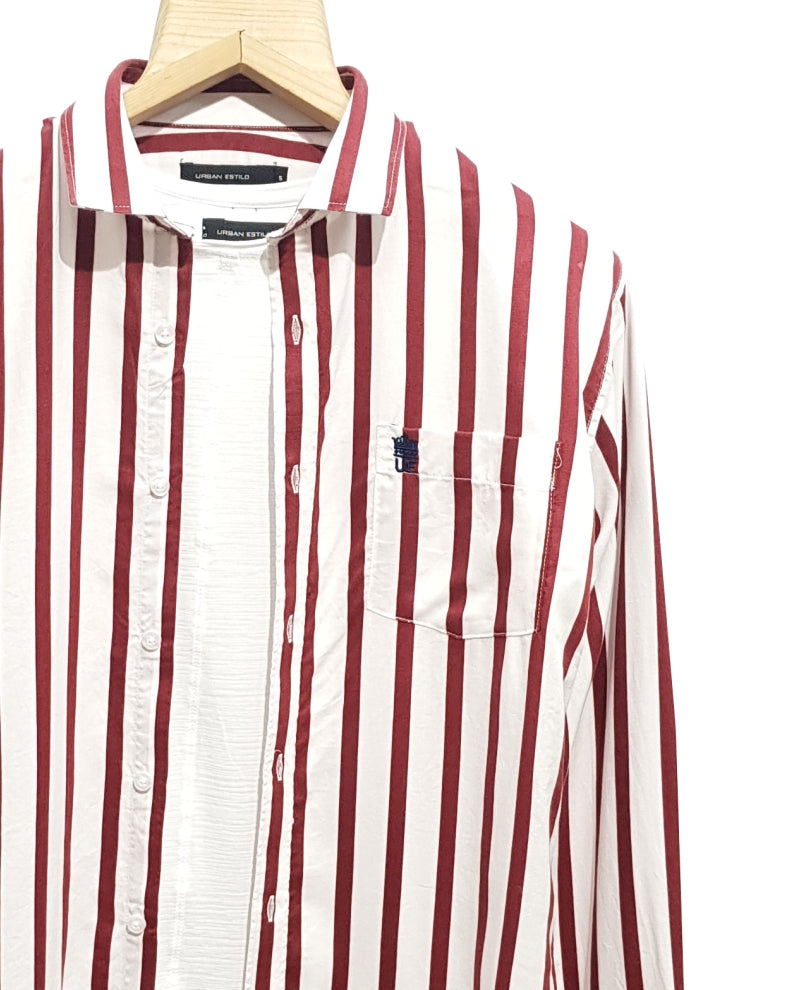 White And Maroon Vertical Stripes Shirt