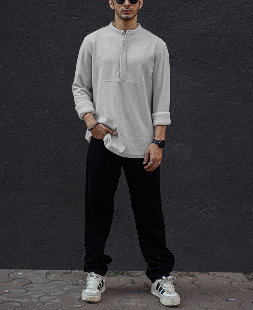 Light Grey Plain Full Sleeves T Shirt