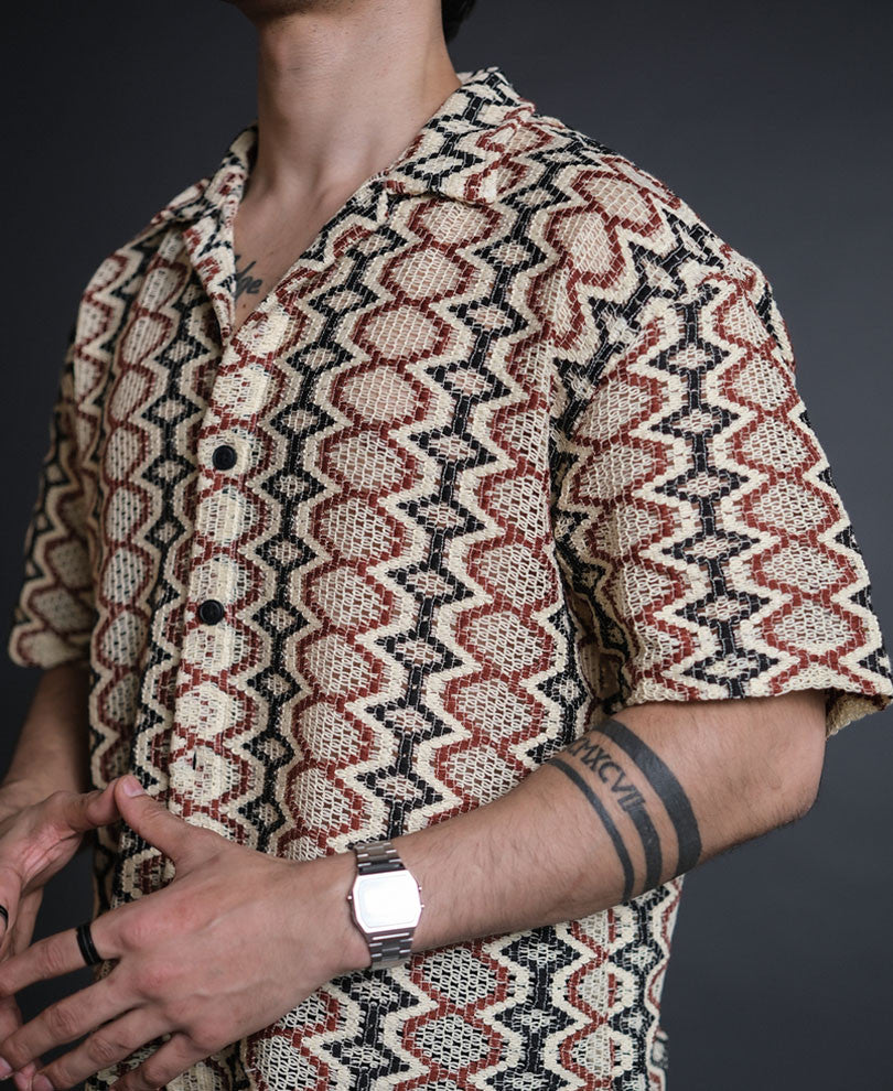 Multicolor Crochet Knit Oversized Half Sleeves Shirt