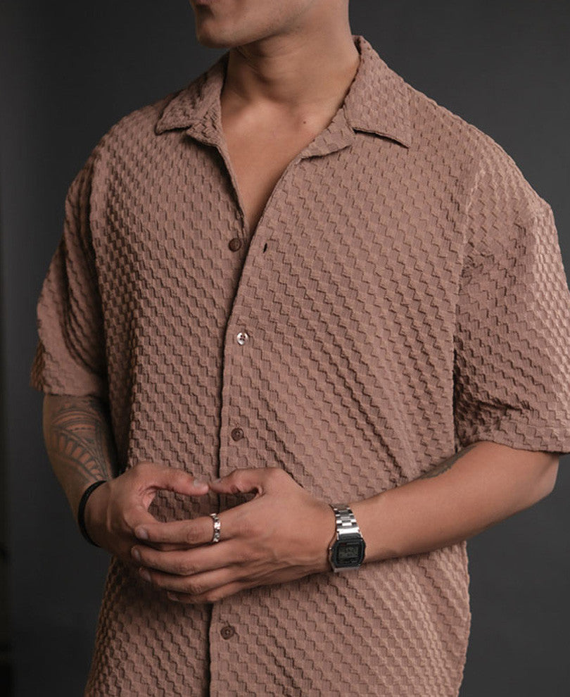 Light Brown Structured Oversized Half Sleeves Shirt