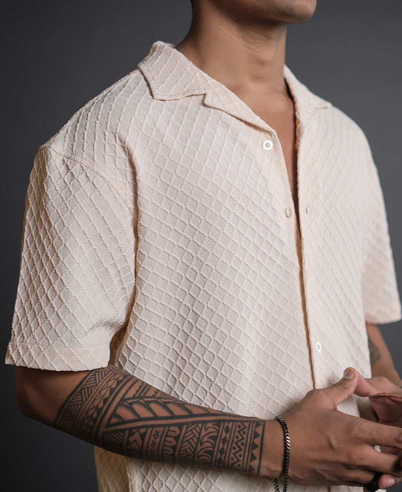 Cream Structured Oversized Half Sleeves Shirt