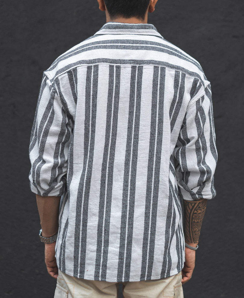 White and Black Structured Striped Oversized Shirt
