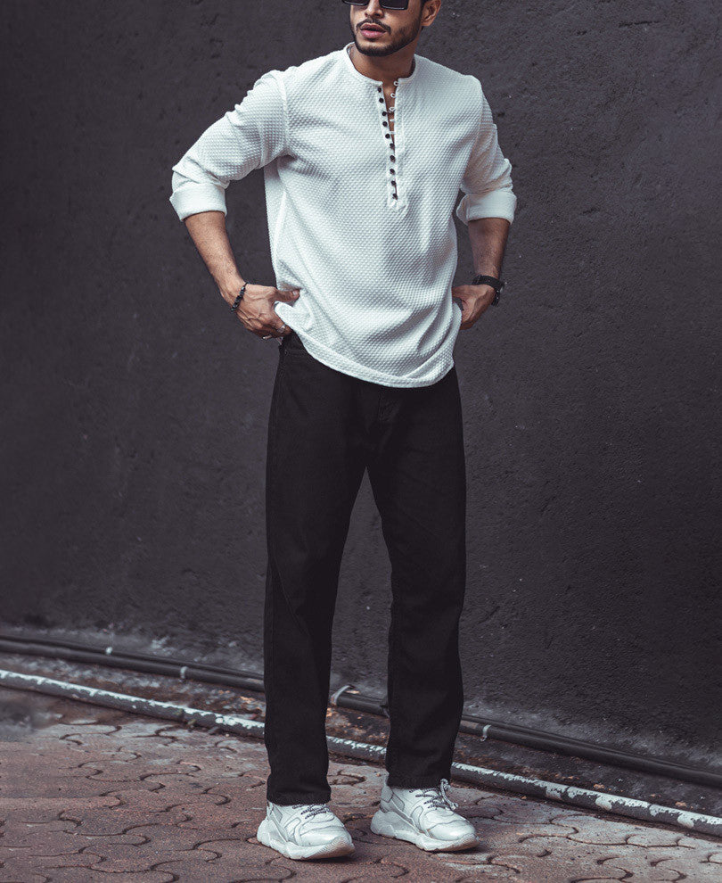 White Textured Kurta Style Shirt