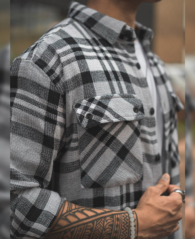 Light Grey Checks Structured Oversized Shirt