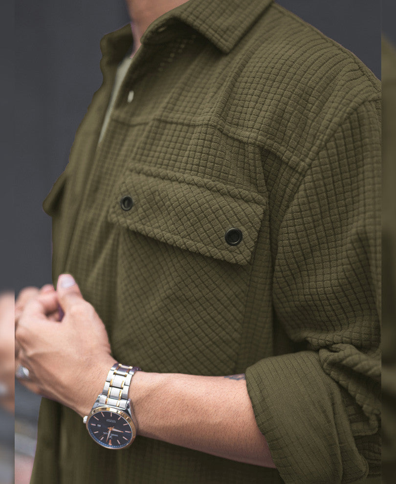 Olive Green Structured Knit Oversized Shirt