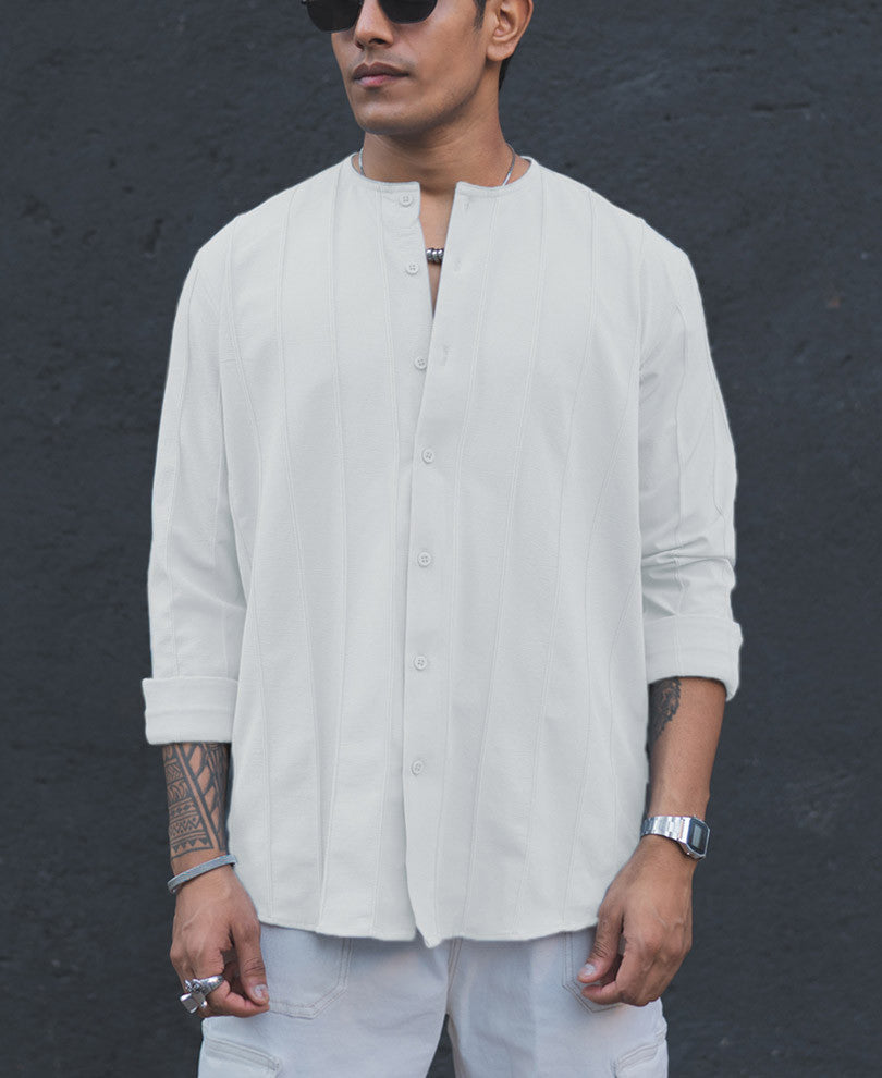 White Structured Striped Full Sleeves Shirt