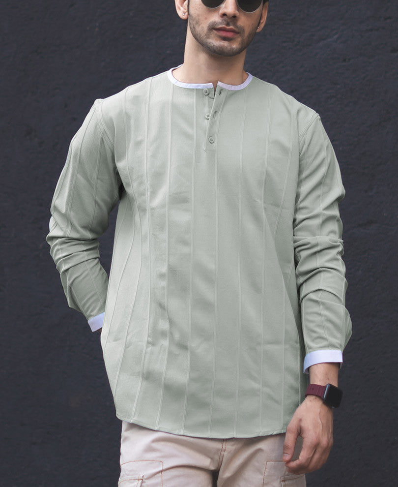 Kurta Style Structured Pista Green Shirt