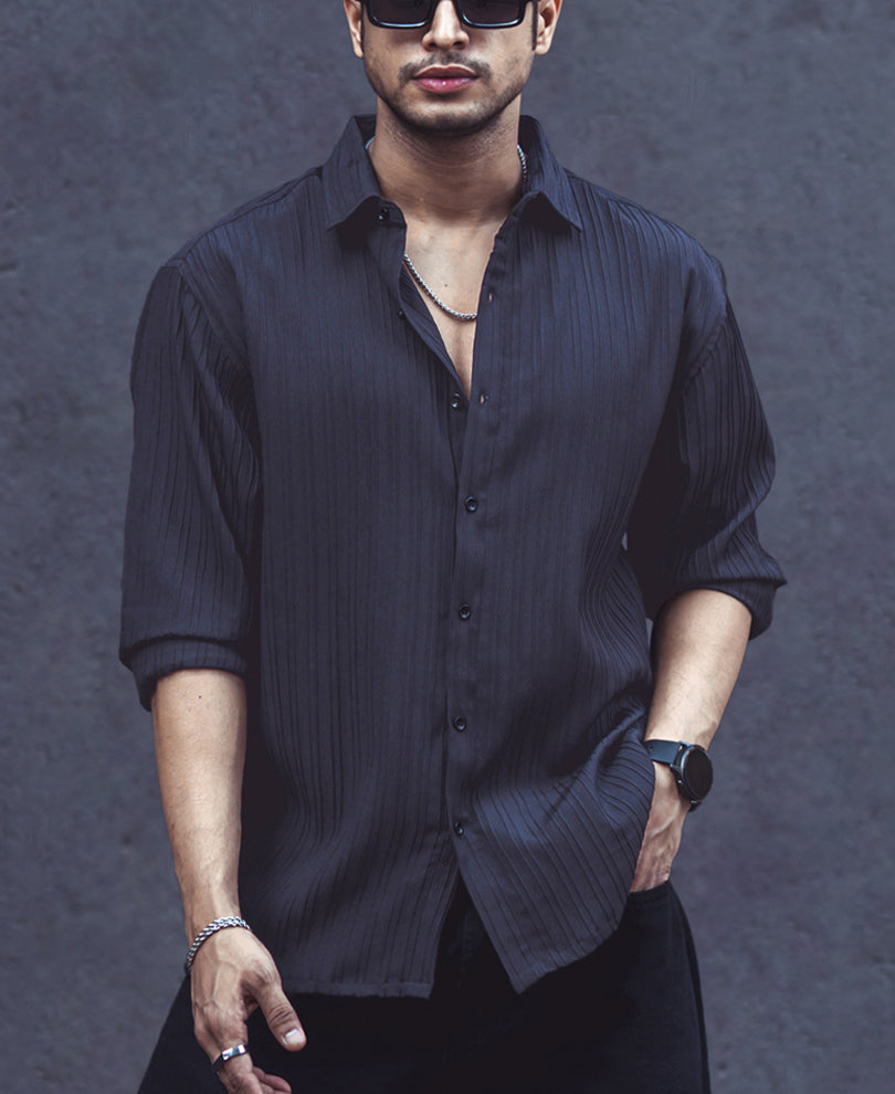 Black Solid Full Sleeves Oversized Shirt