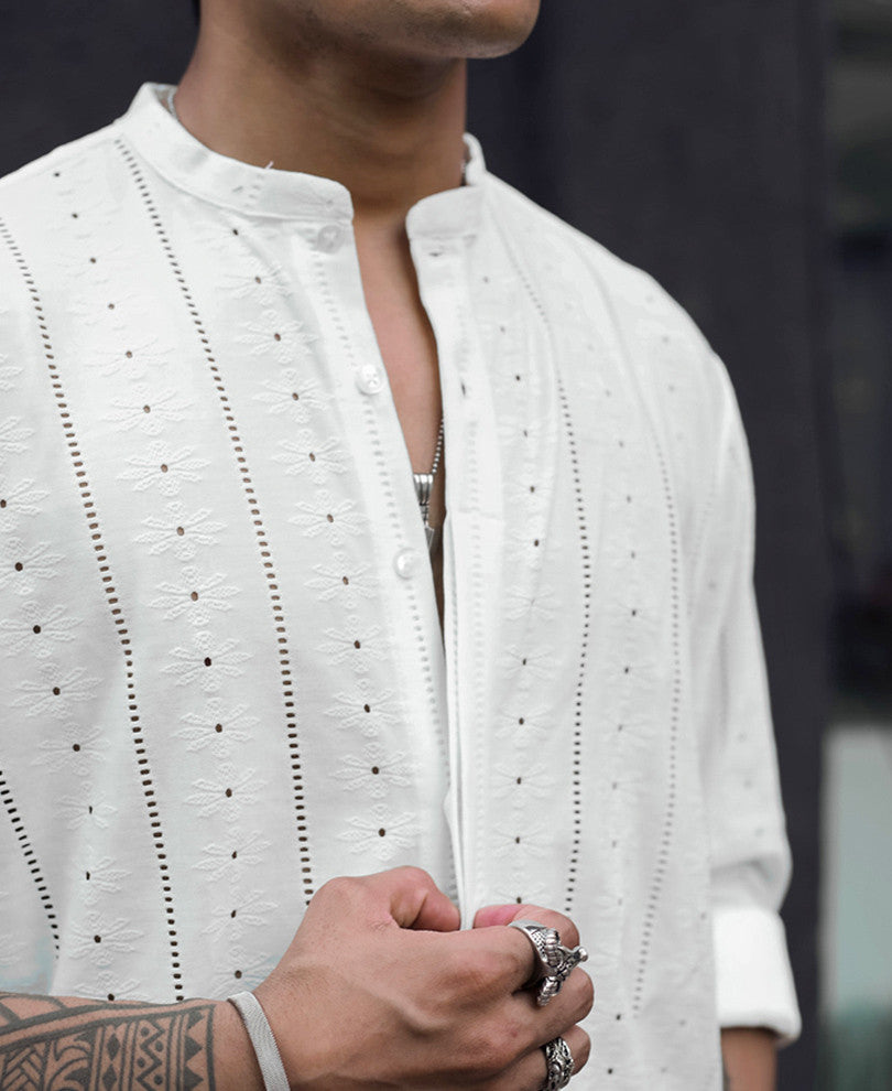 White Structured Full Sleeves Shirt