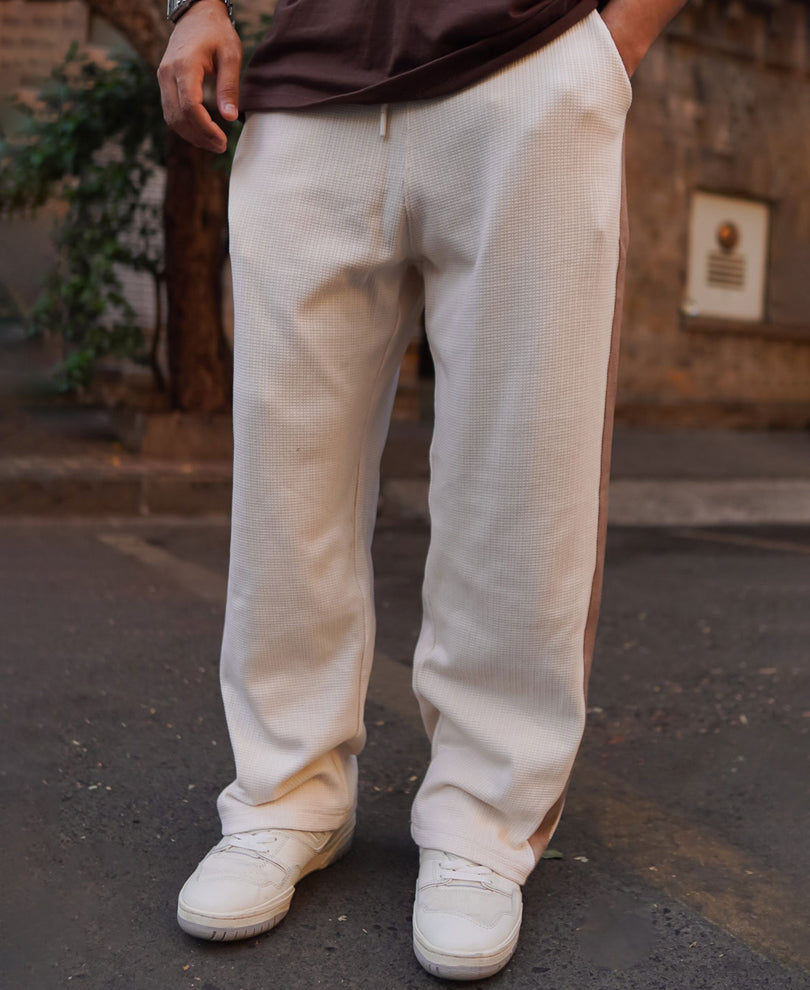 Cream and Beige Striped Baggy Fit Track Pant