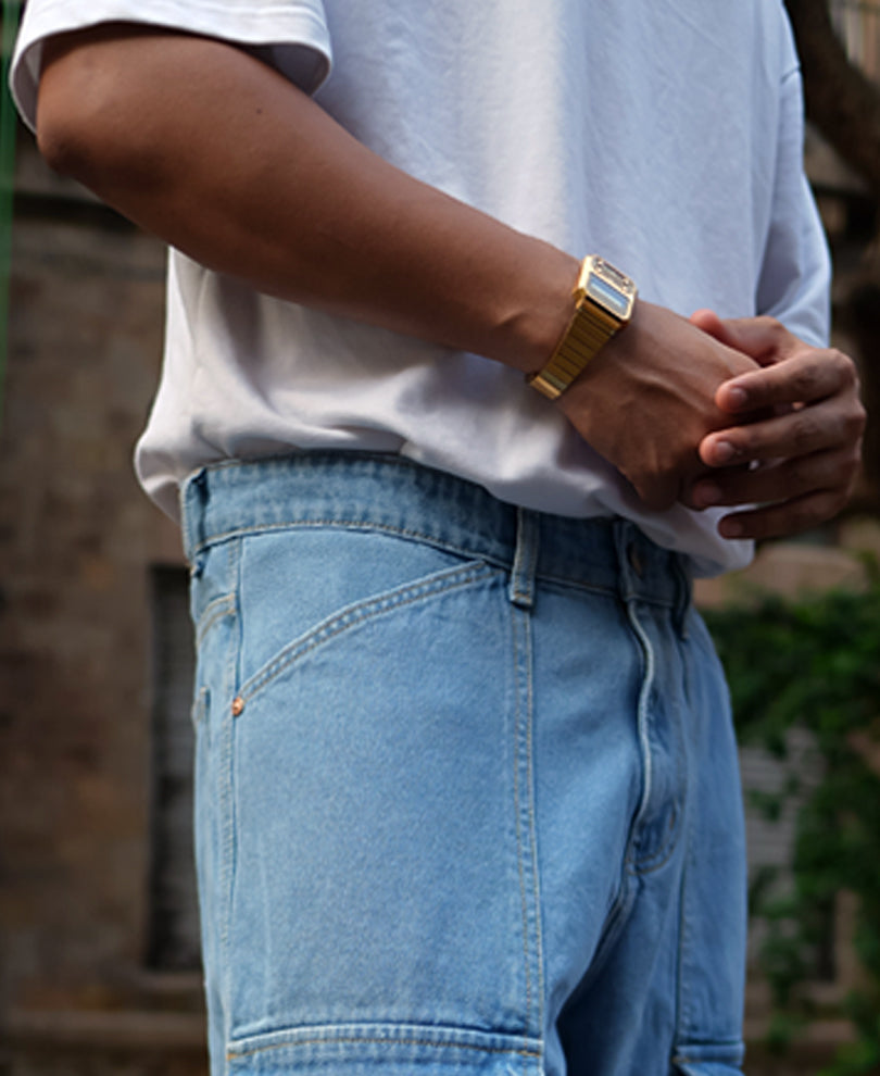 Ice Blue Denim Cargo Pocket Baggy Fit Jeans
