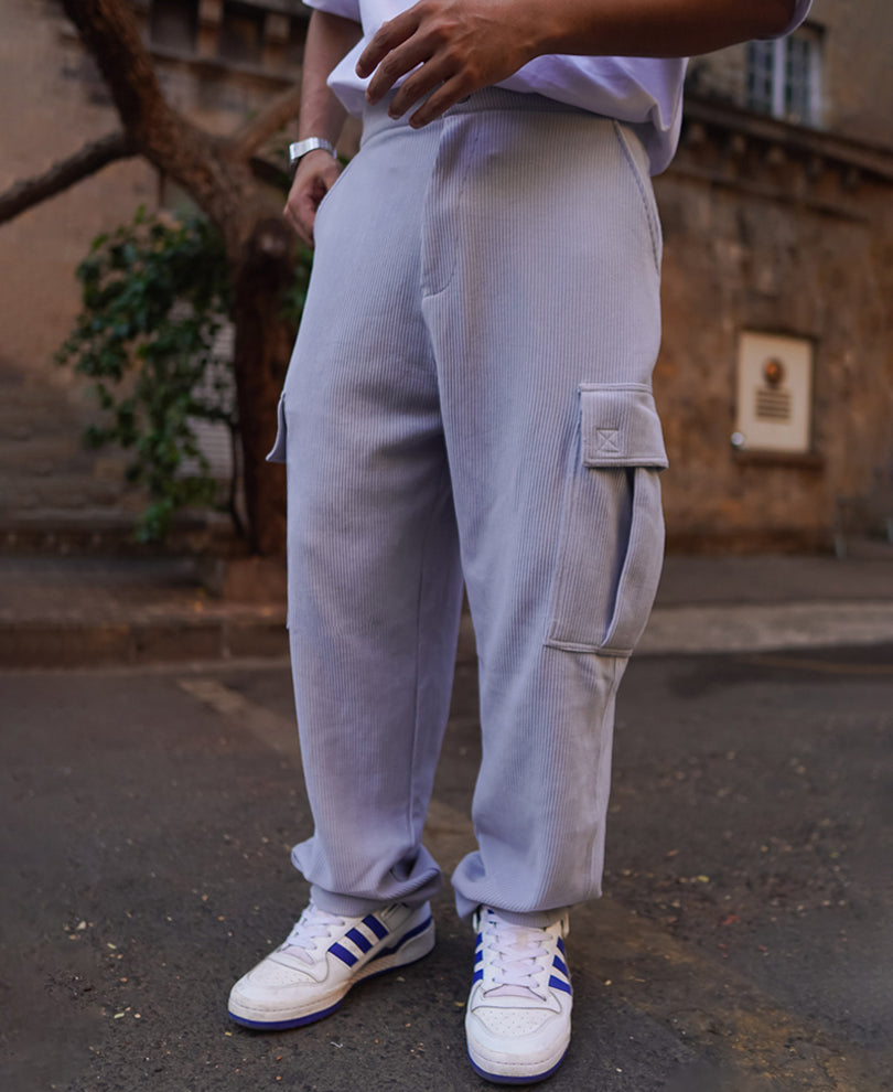 Sky Grey Cargo Pocket Baggy Fit Track Pant