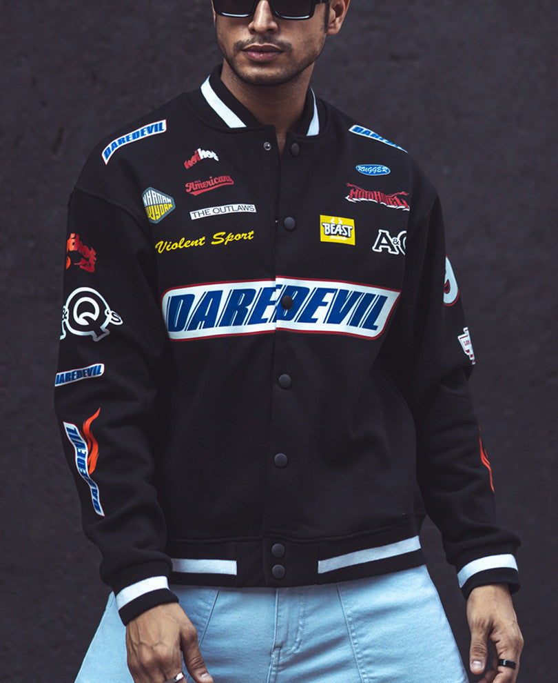 Black Daredevil Oversized Varsity Jacket