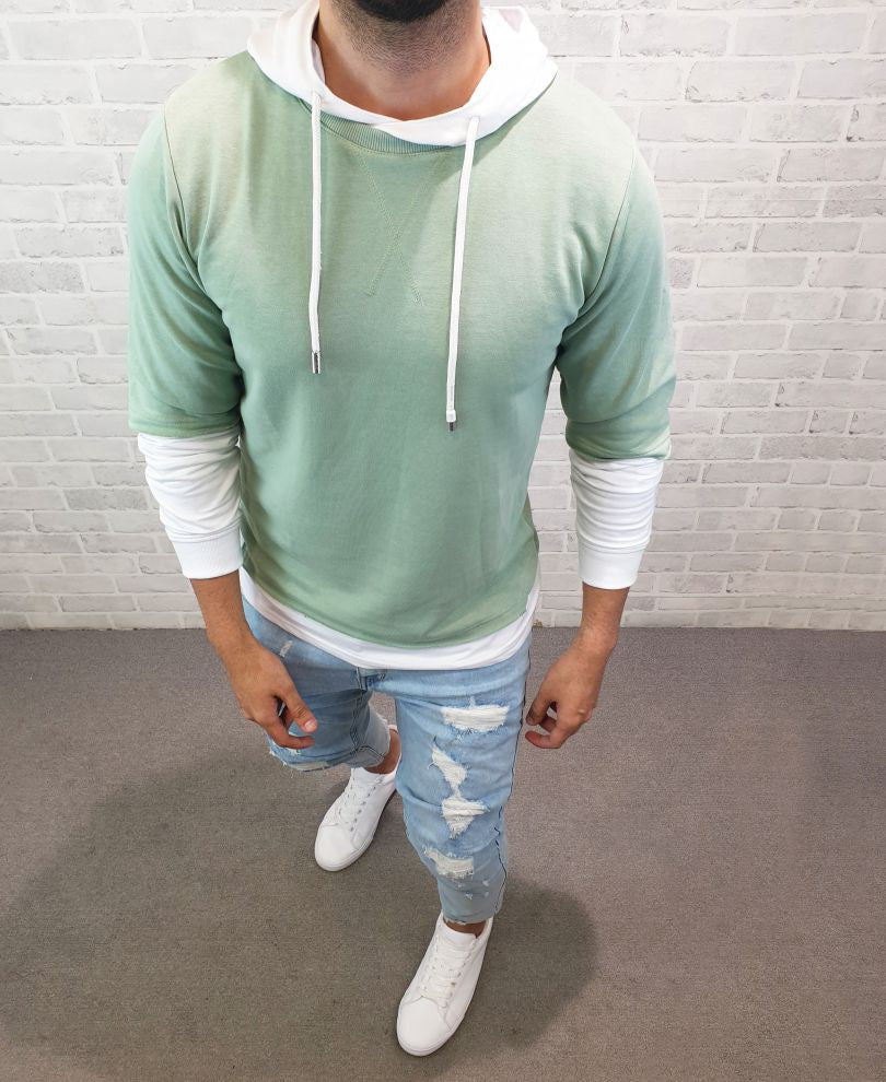 Light Green Plain Hood Full Sleeves T Shirt