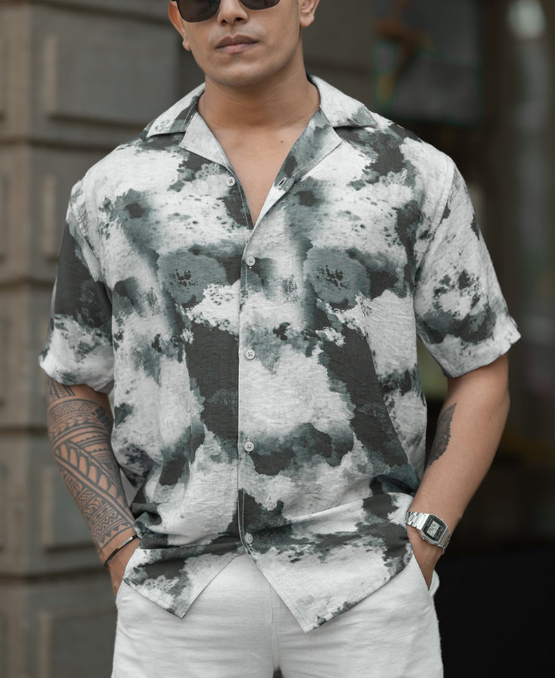 Black And Grey Regular Fit Half Sleeves Shirt