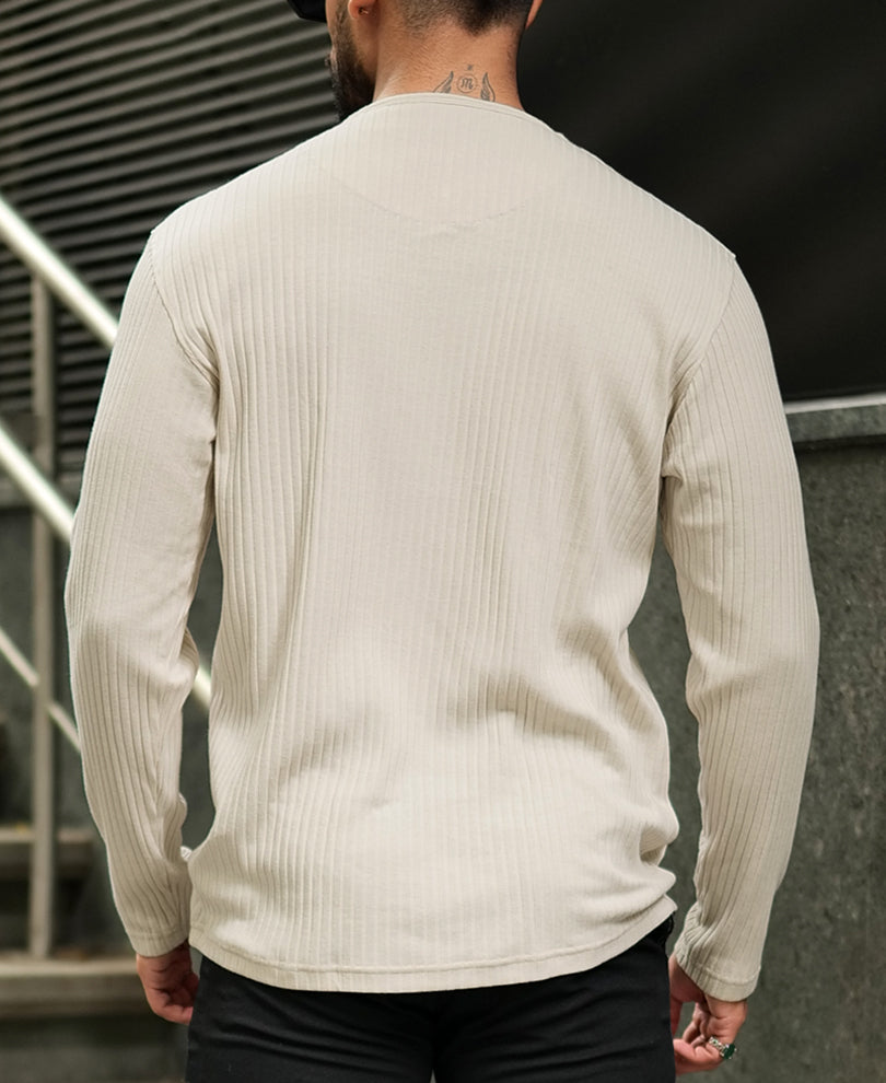 Light Beige Regular Fit Full Sleeves Tshirt