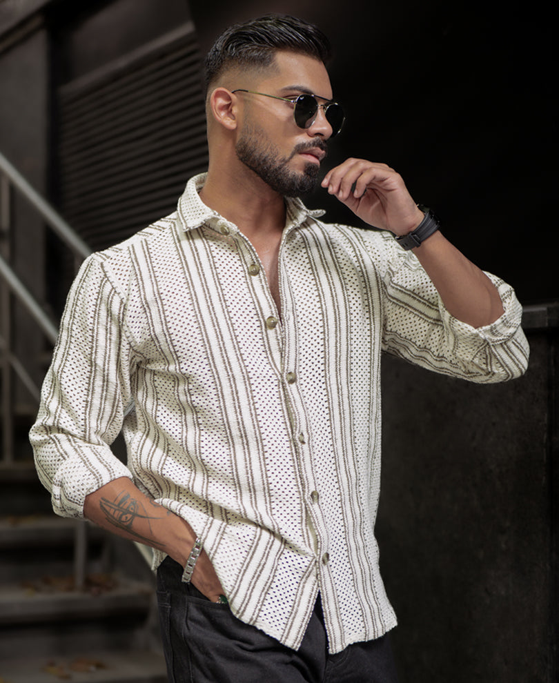 Off-White Crochet Regular Fit Full Sleeves Shirt