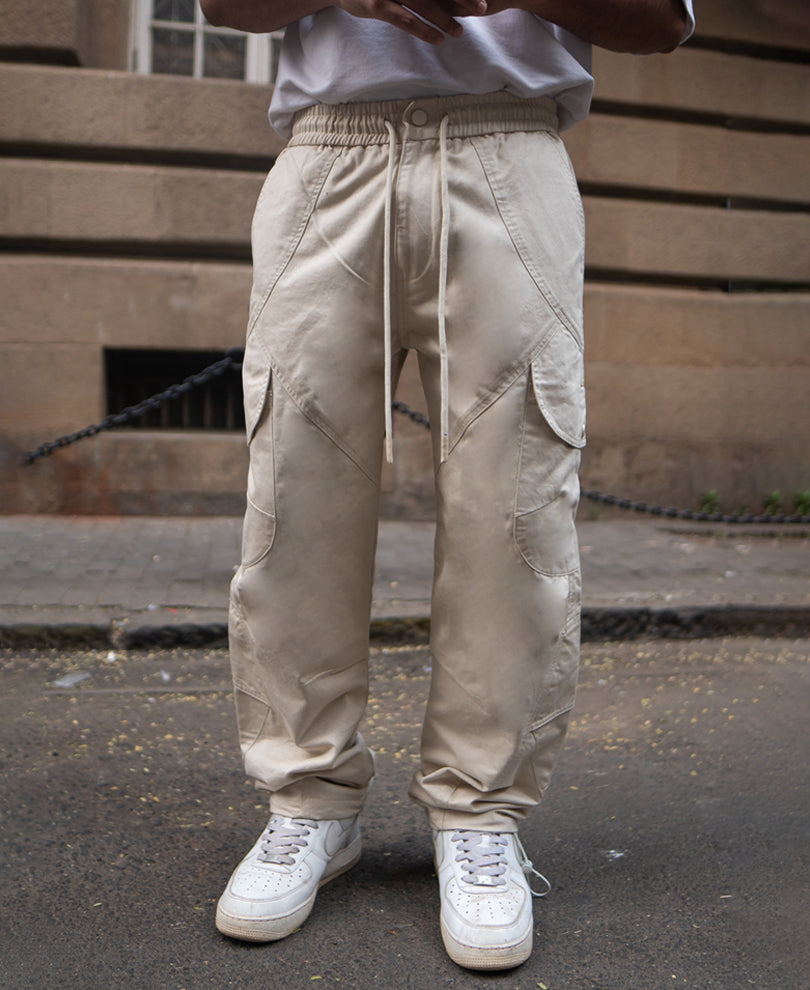 Beige Baggy Cargo Trousers