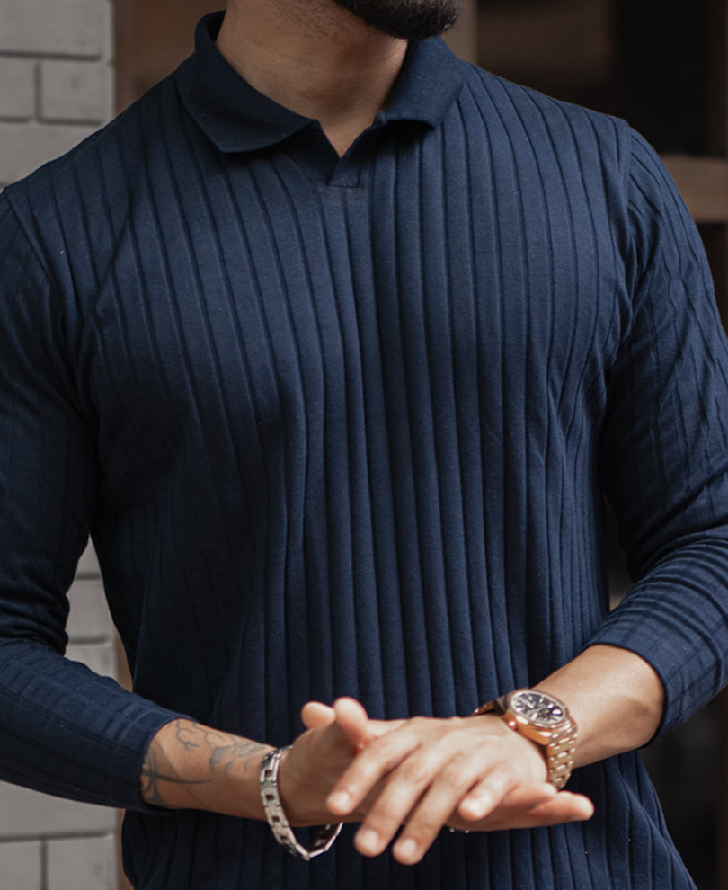 Navy Blue Regular Fit Full Sleeves T-Shirt