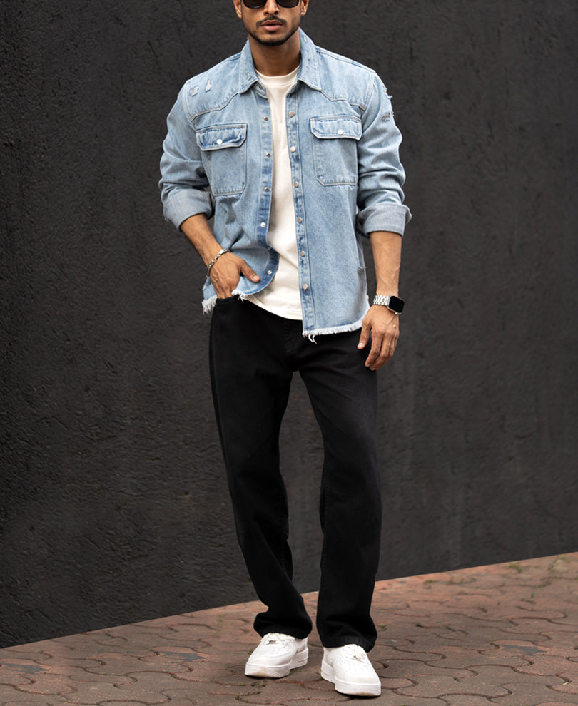 Blue Denim Regular Fit Full Sleeves Shirt