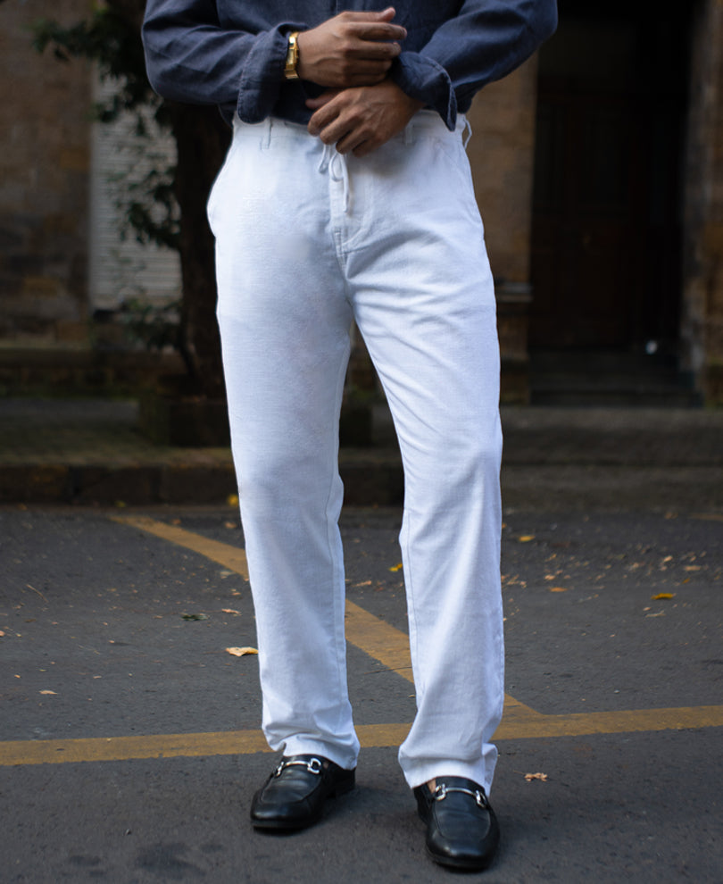 White Regular Fit Cotton Pants