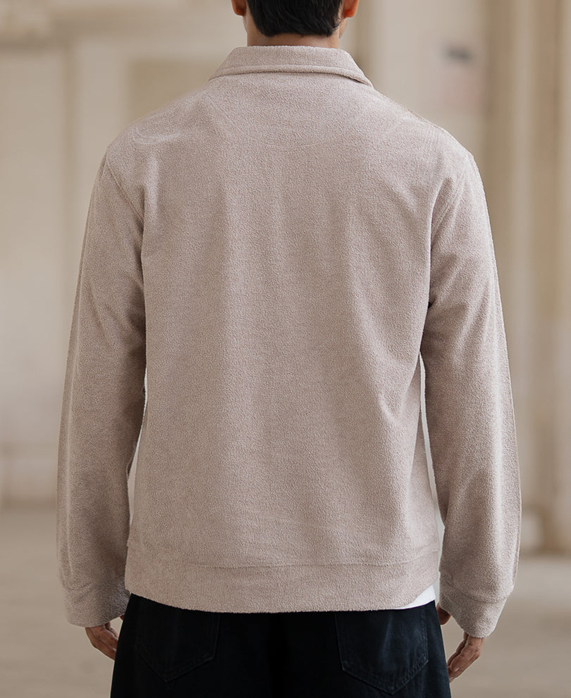 Beige Quarter Zip Polo T-Shirt