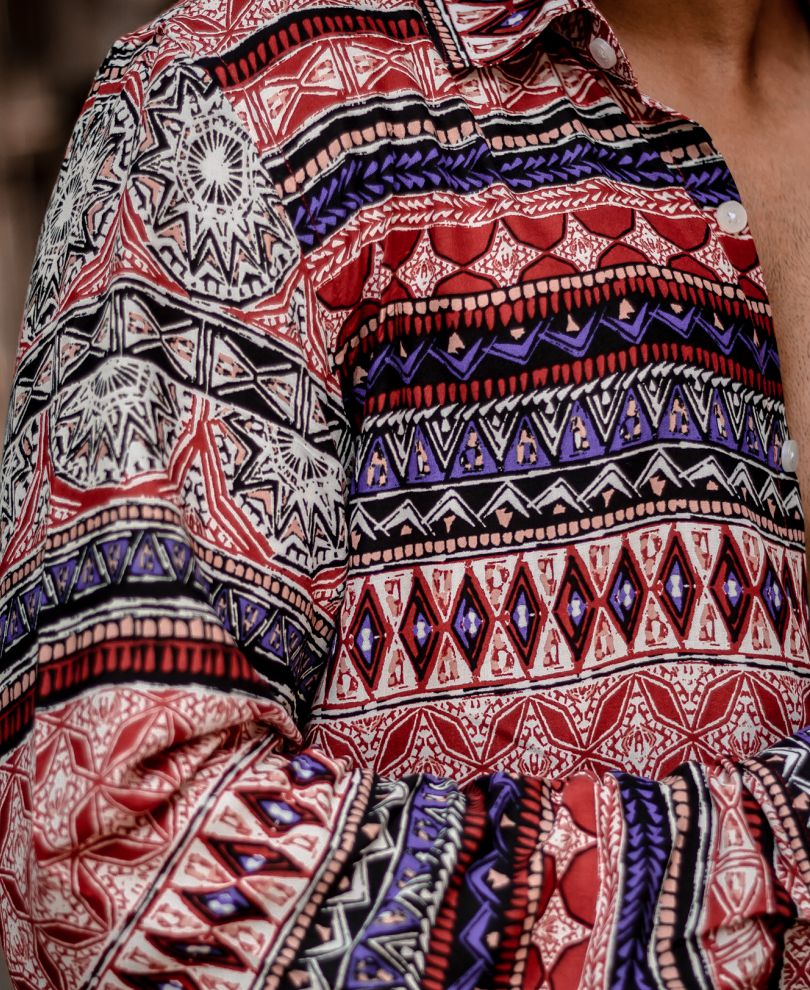 Urban Red Mix Scarf Printed Full Sleeves Shirt
