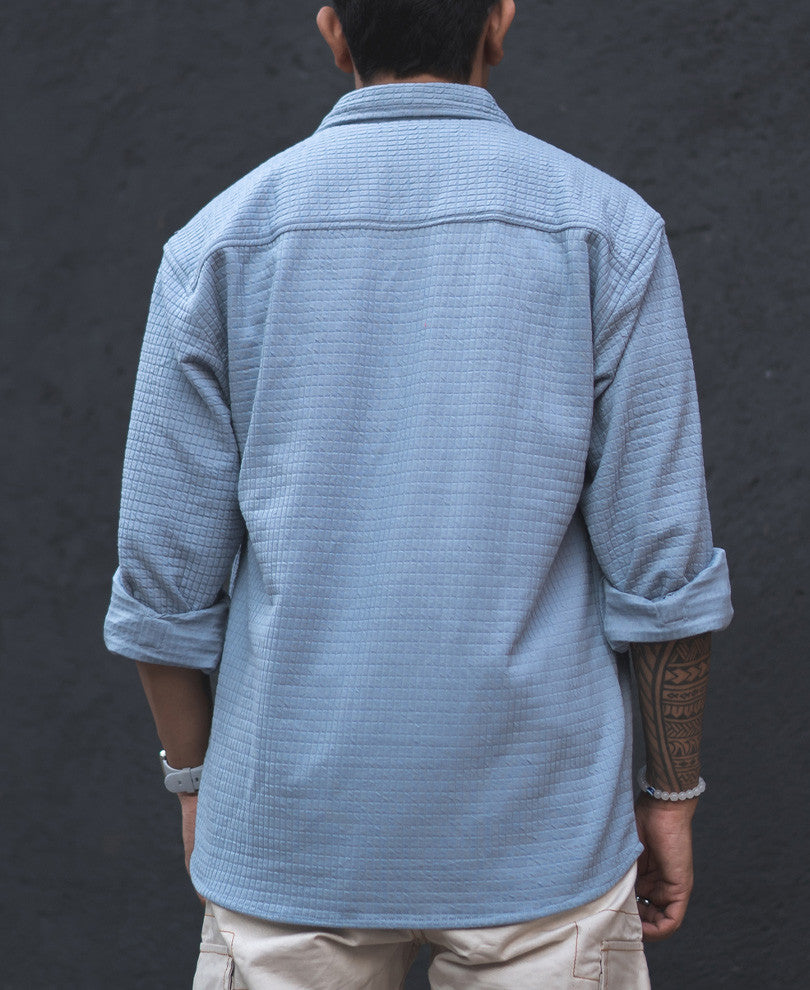 Sky Grey Structured Knit Shacket Oversized Shirt