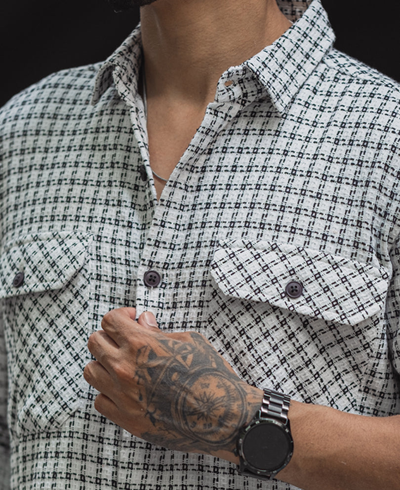 White And Black Small Checks Regular Fit Full Sleeves Shirt