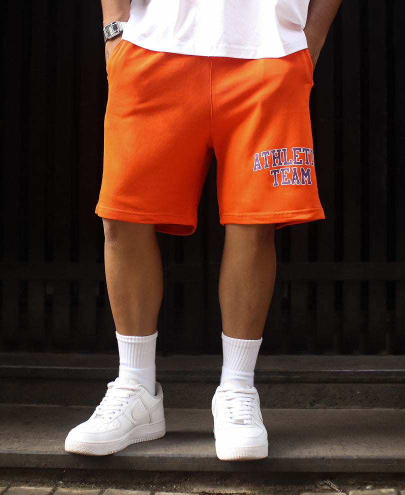 Orange Athletic Team Print Shorts