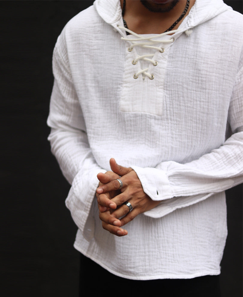 White Hoodie Oversize Drop Shoulder Shirt