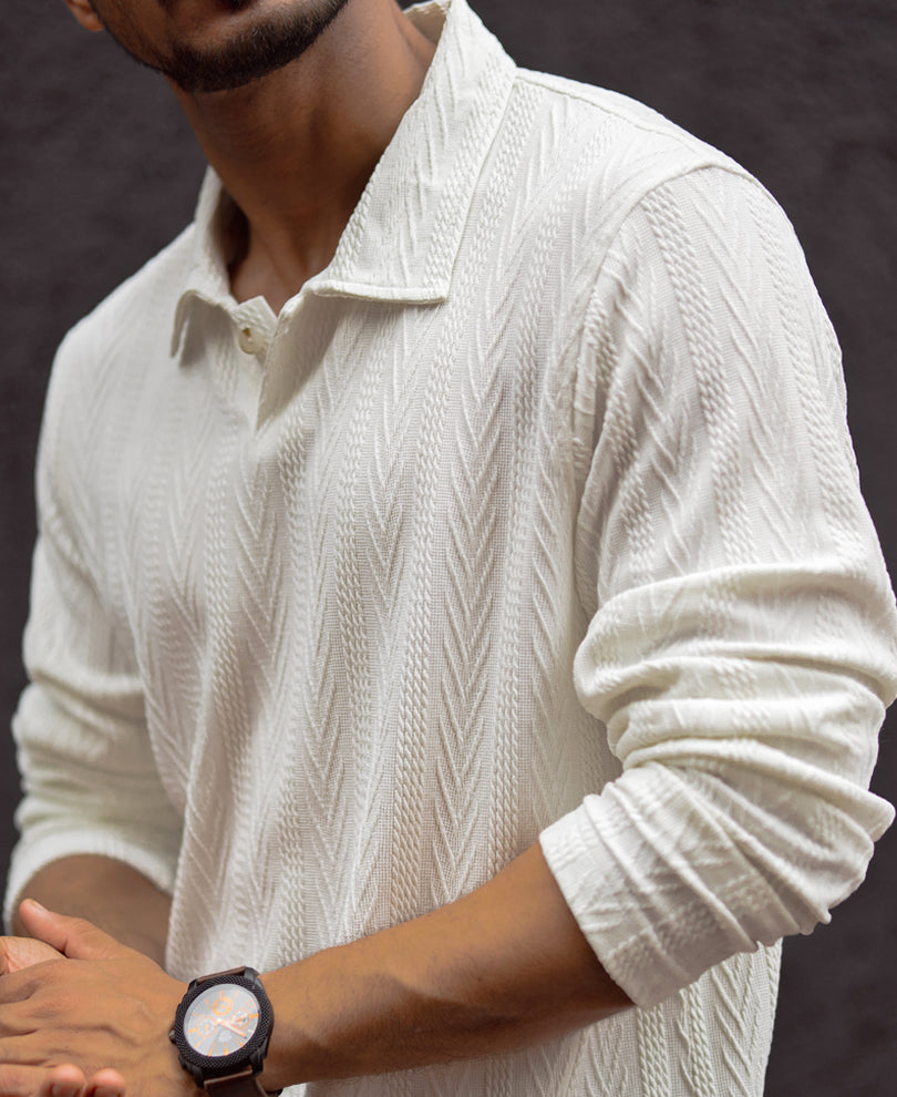 White Structured Regular Fit T-Shirt