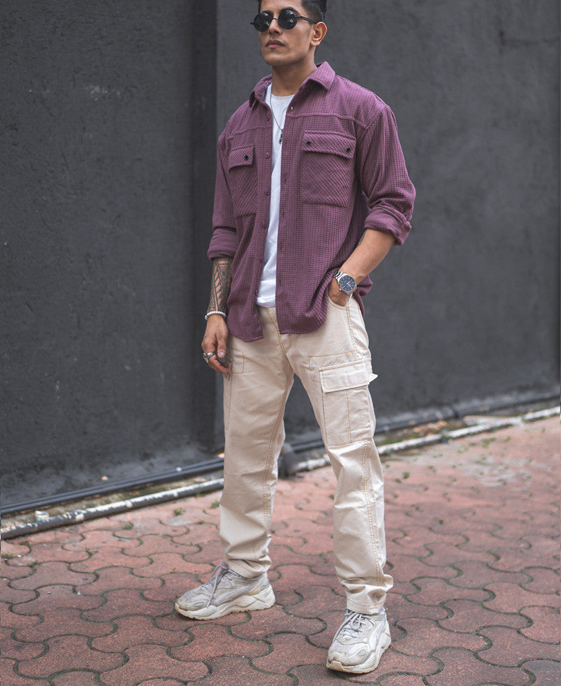 Rust Pink Structured Knit Oversized Shirt