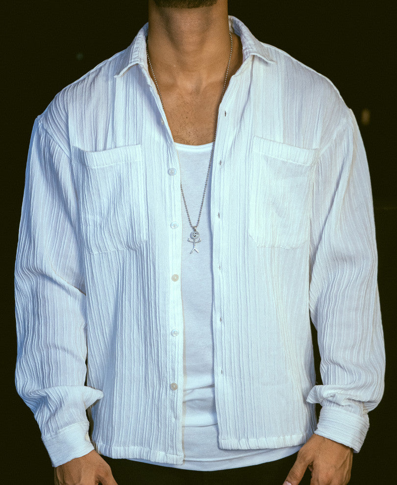 White Double Pocket Oversize Drop Shoulder Shirt