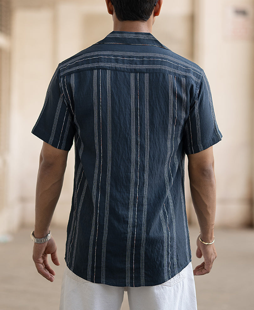 Navy Micro Striped Flowy Shirt
