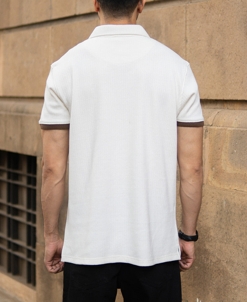Off-White Bamboo Cord Regular Fit Half Sleeves T-Shirt