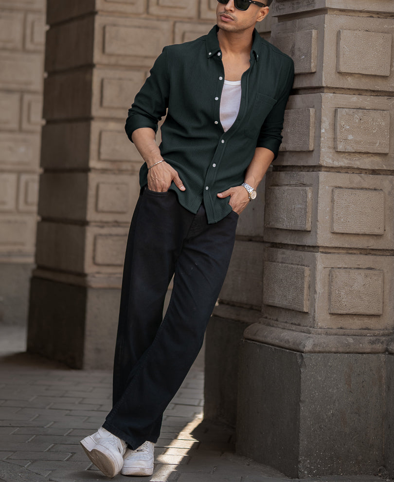 Green Regular Fit Full Sleeves Shirt