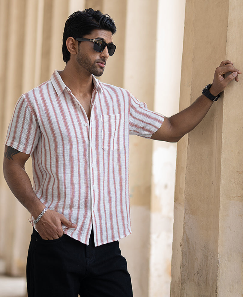 Peach Striped Shirt With Pocket